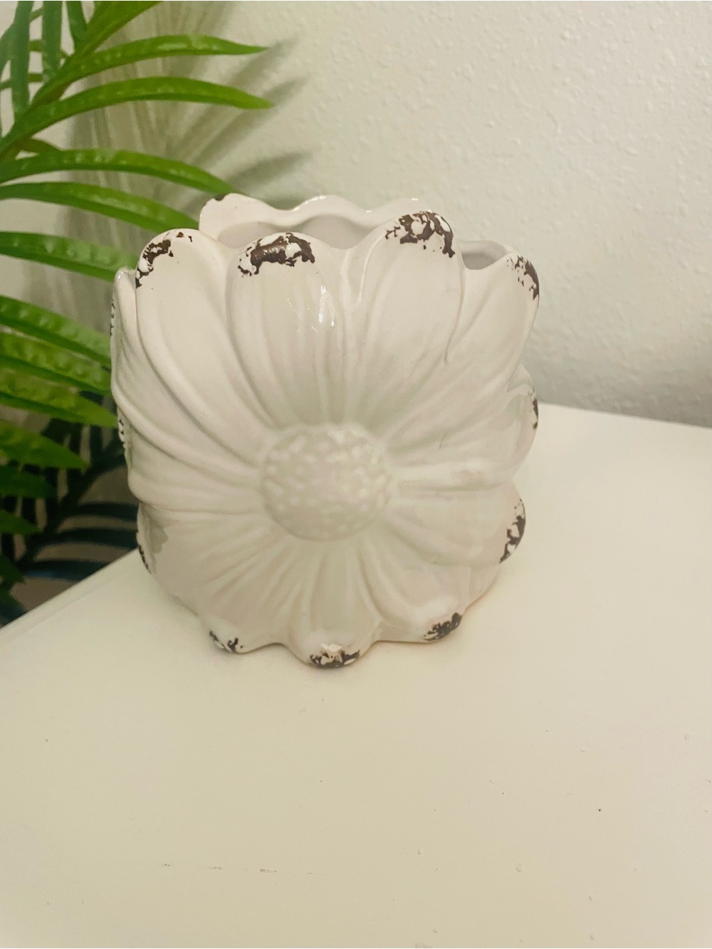 Neutral Floral Ceramic Planter - White Daisy Design